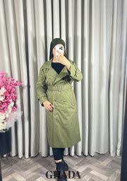 Trench-coat long en vert kaki
