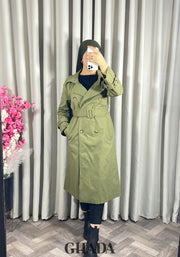 Trench-coat long en vert kaki