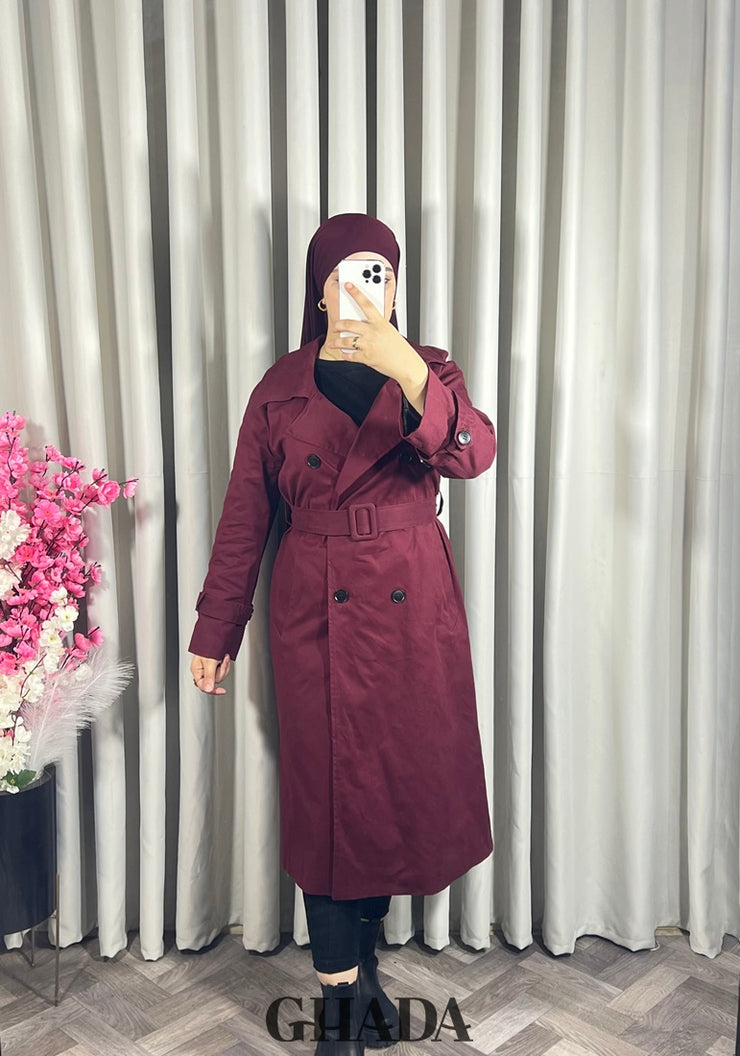 Trench-coat long en bordeaux