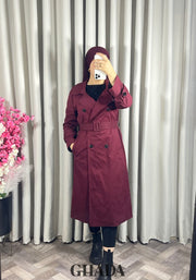 Trench-coat long en bordeaux