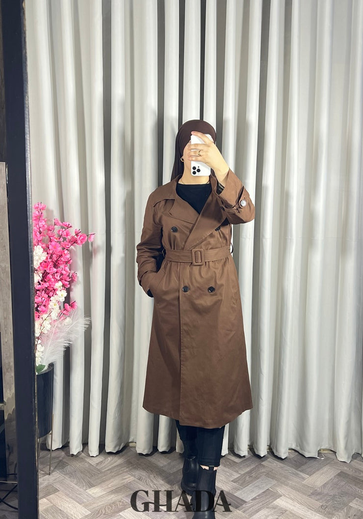 Trench-coat long en marron