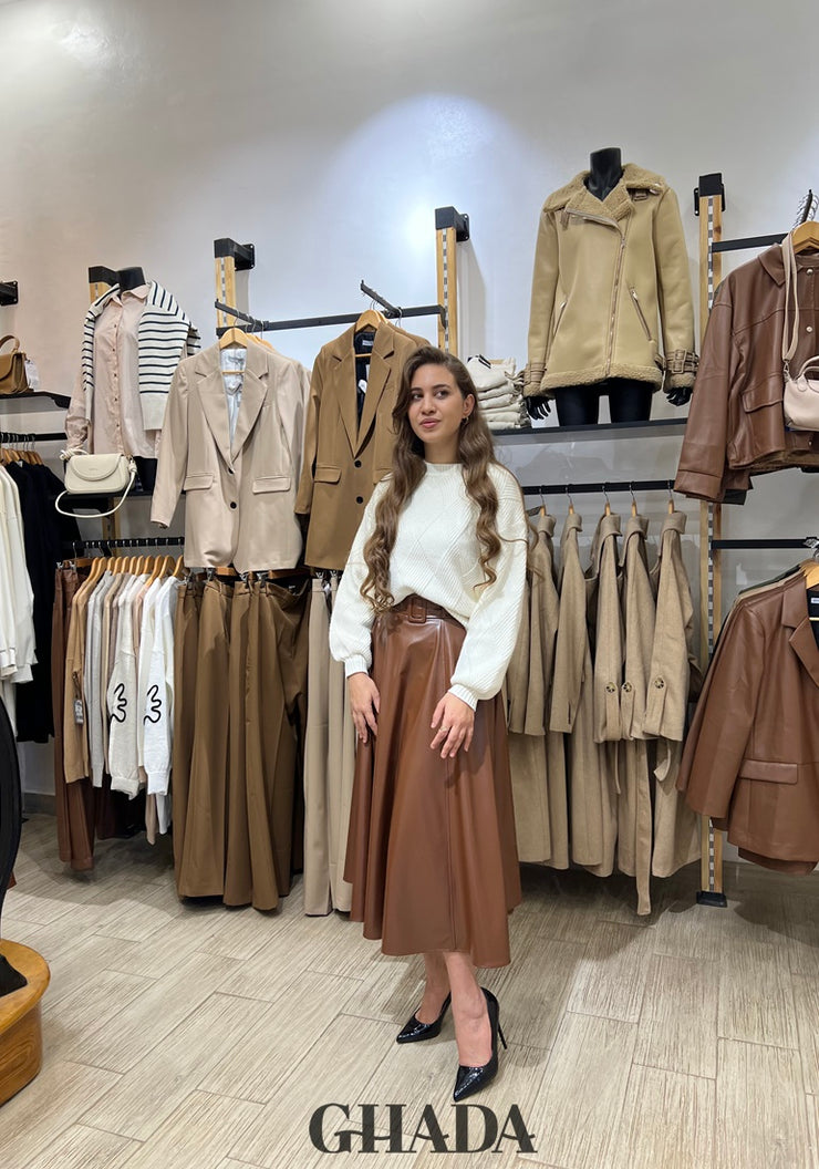 Jupe en simili cuir marron
