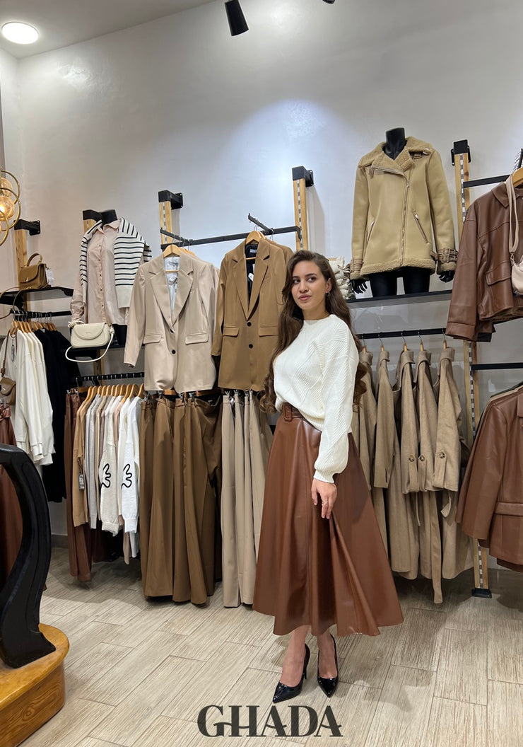 Jupe en simili cuir marron