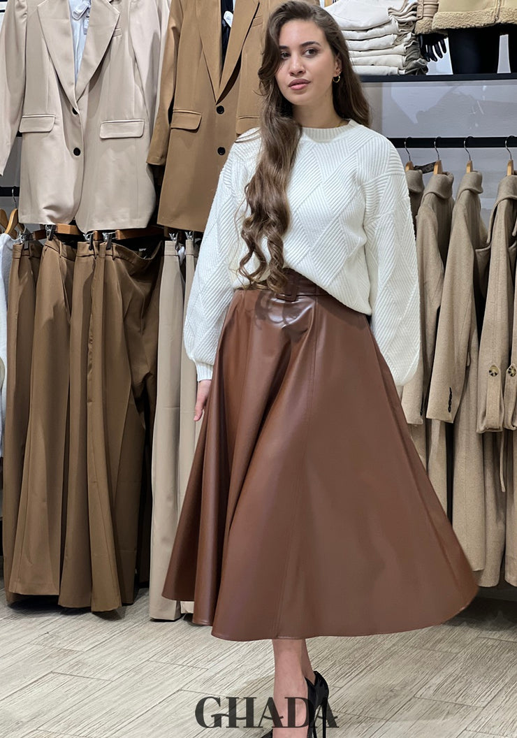 Jupe en simili cuir marron