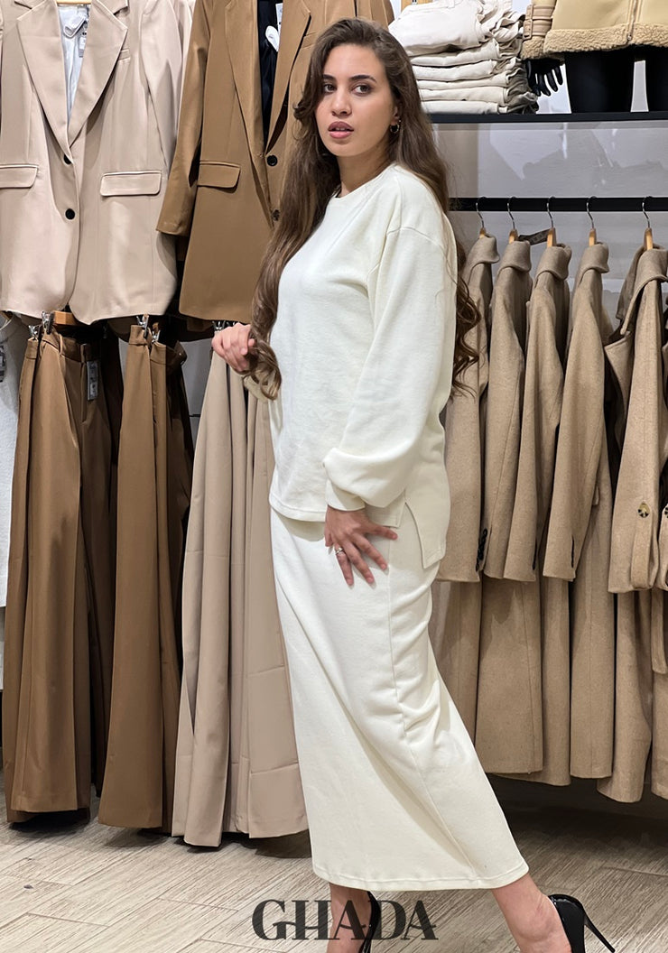 Ensemble avec jupe en maille blanc