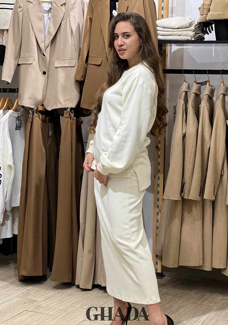 Ensemble avec jupe en maille blanc
