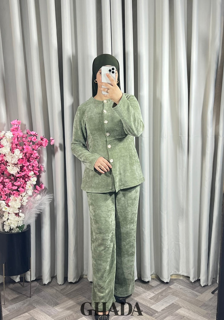 Ensemble en maille en vert