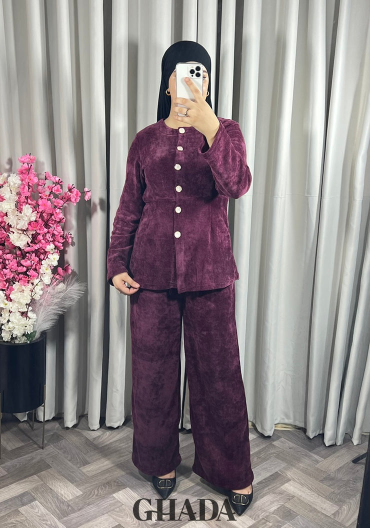 Ensemble en maille en bordeaux