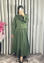 Ensemble veste t jupe vert kaki