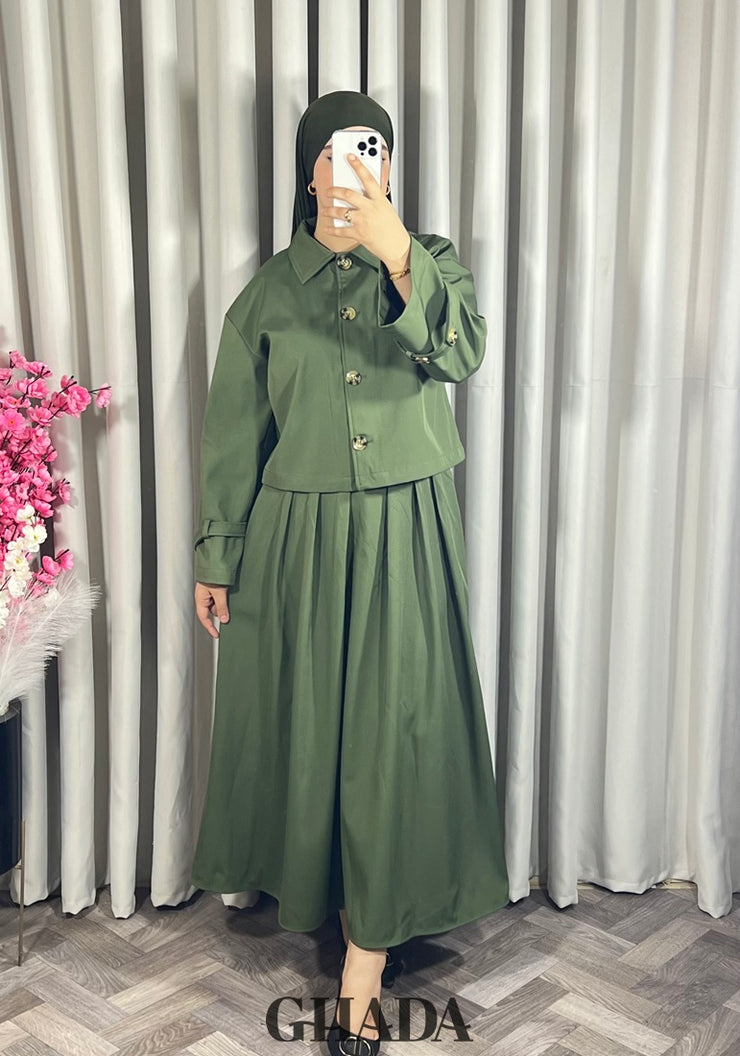 Ensemble veste t jupe vert kaki