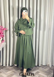 Ensemble veste t jupe vert kaki
