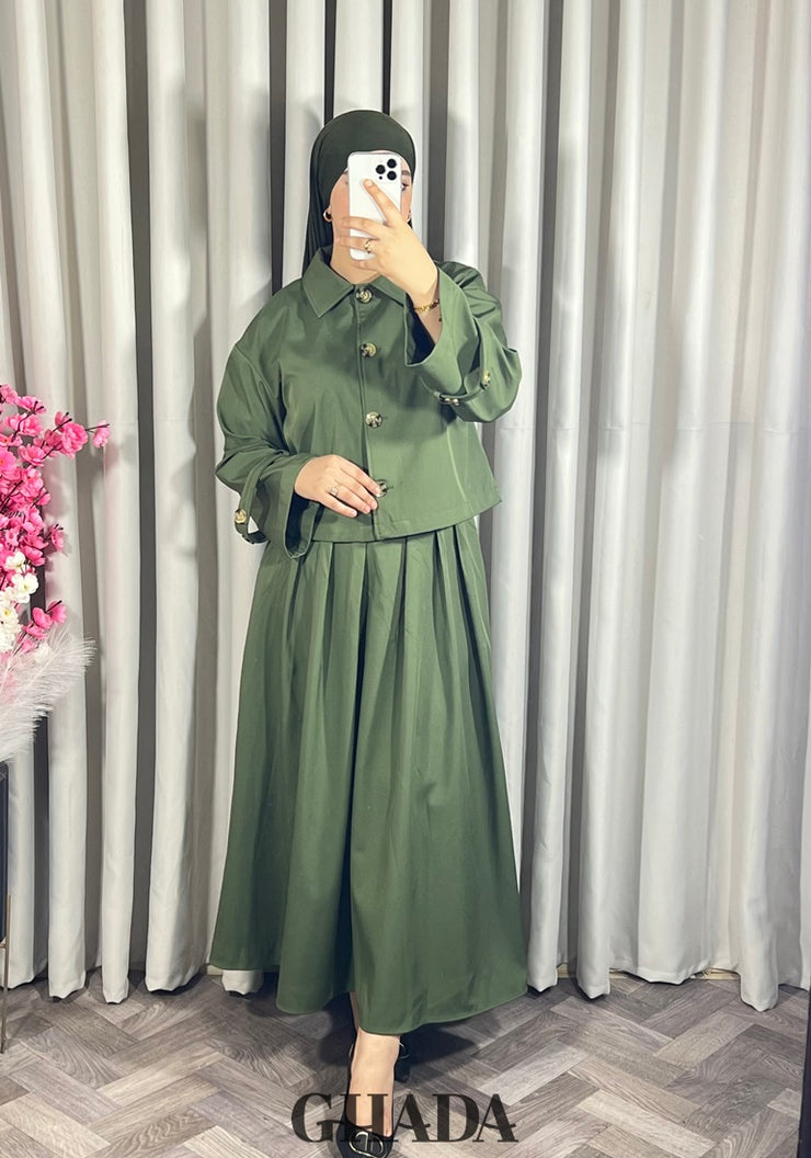 Ensemble veste t jupe vert kaki