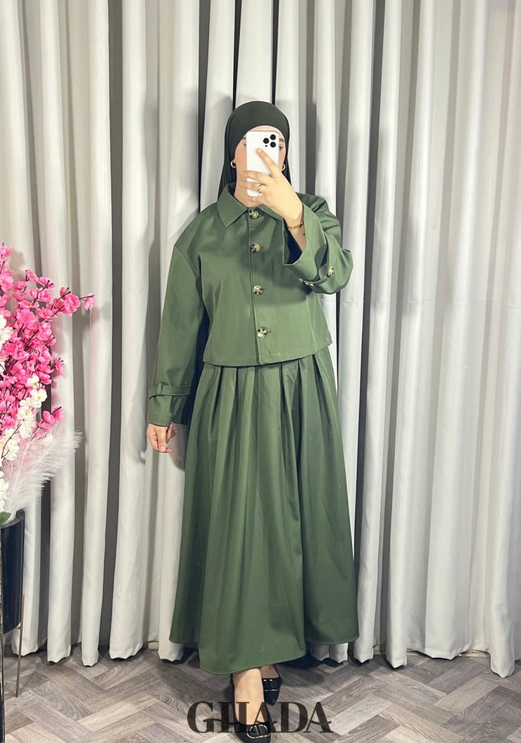 Ensemble veste t jupe vert kaki