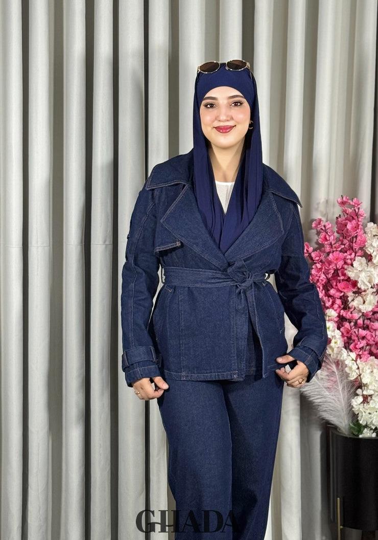 Ensemble en denim - Trench crop et pantalon