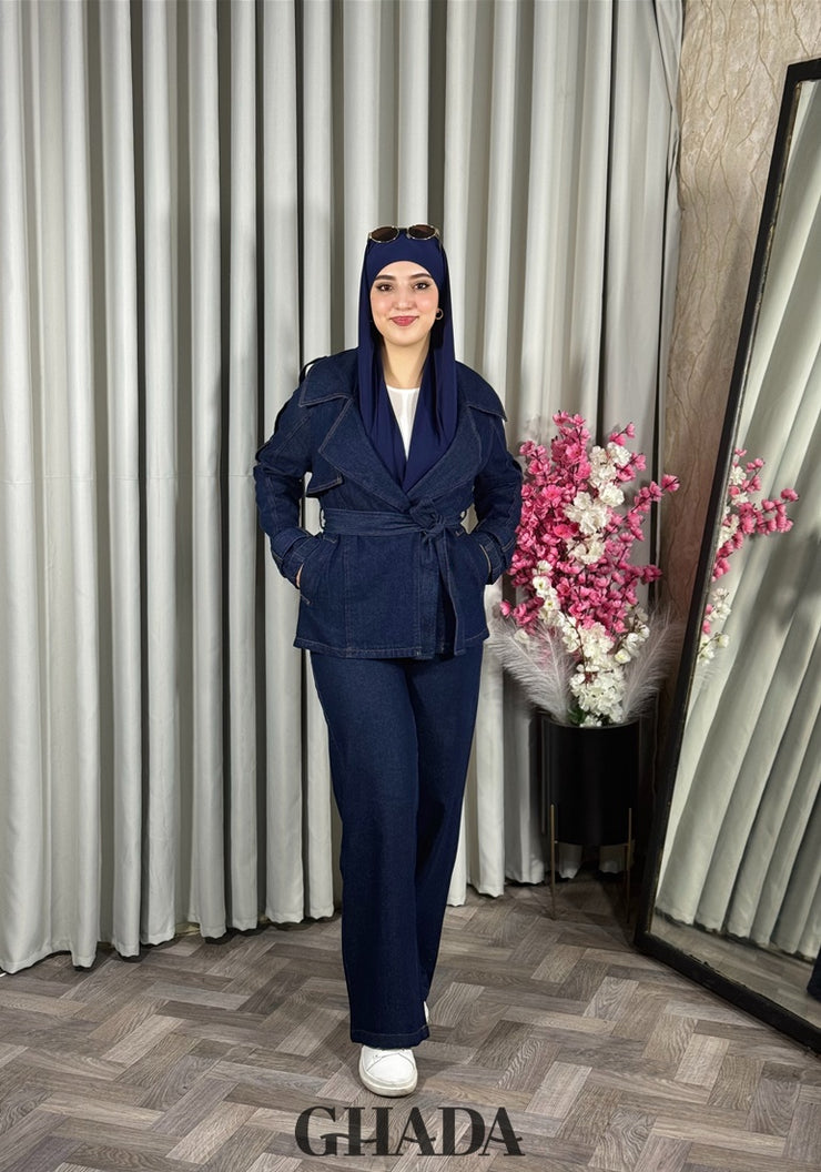 Ensemble en denim - Trench crop et pantalon