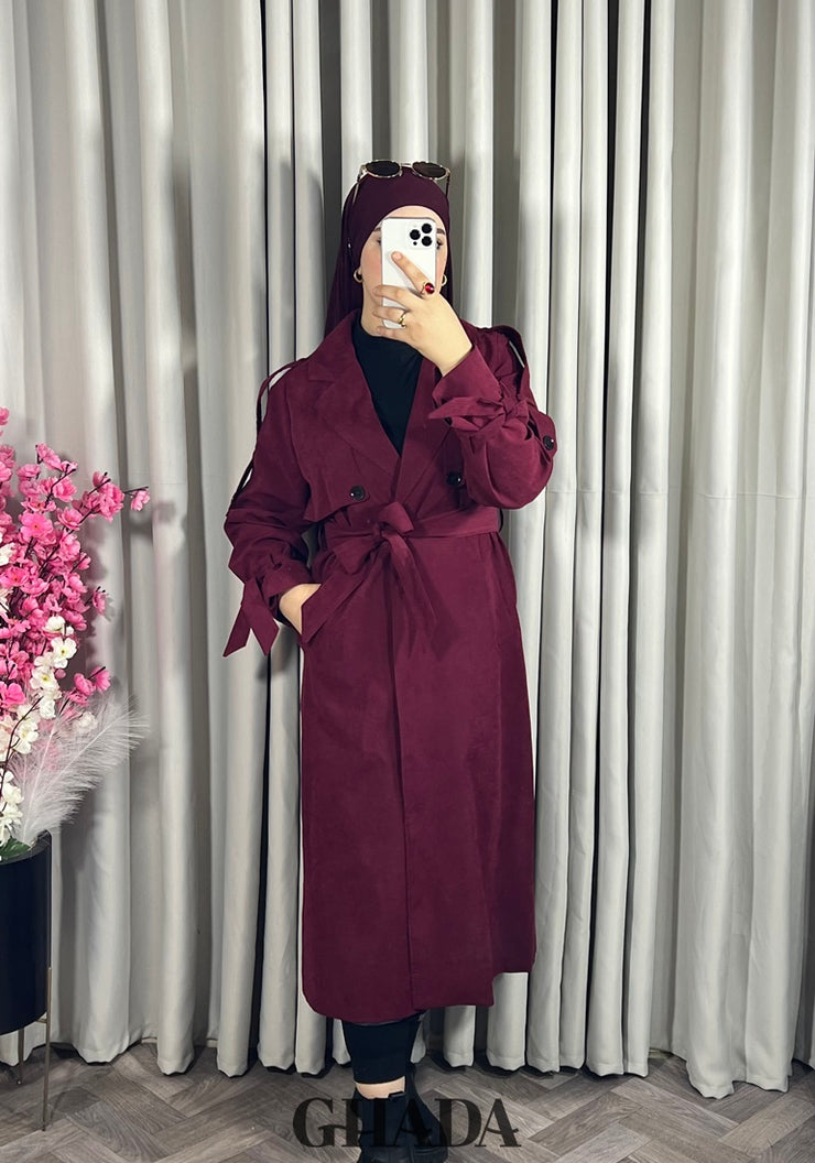 Trench-coat oversize en bordeaux