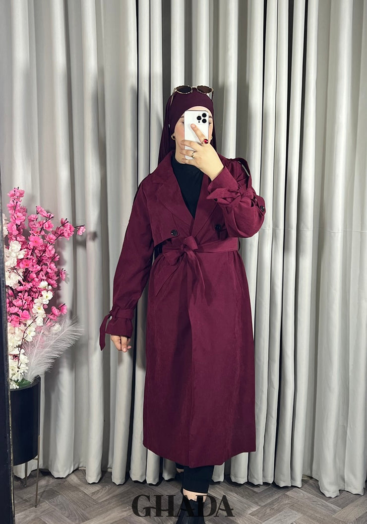 Trench-coat oversize en bordeaux
