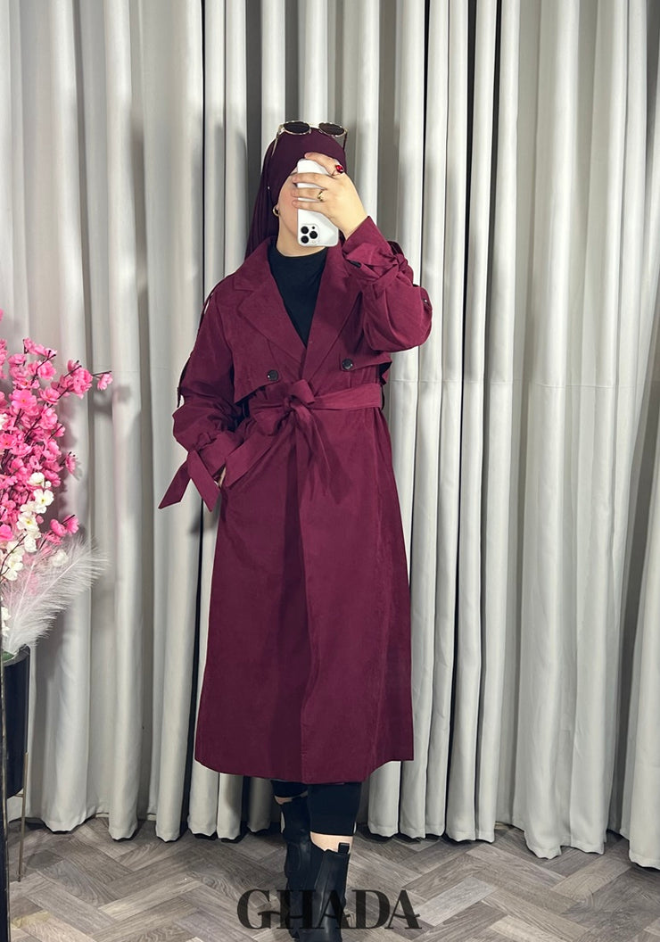 Trench-coat oversize en bordeaux