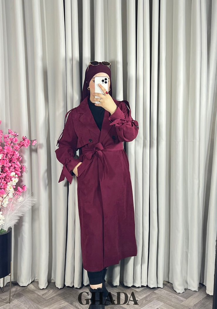 Trench-coat oversize en bordeaux