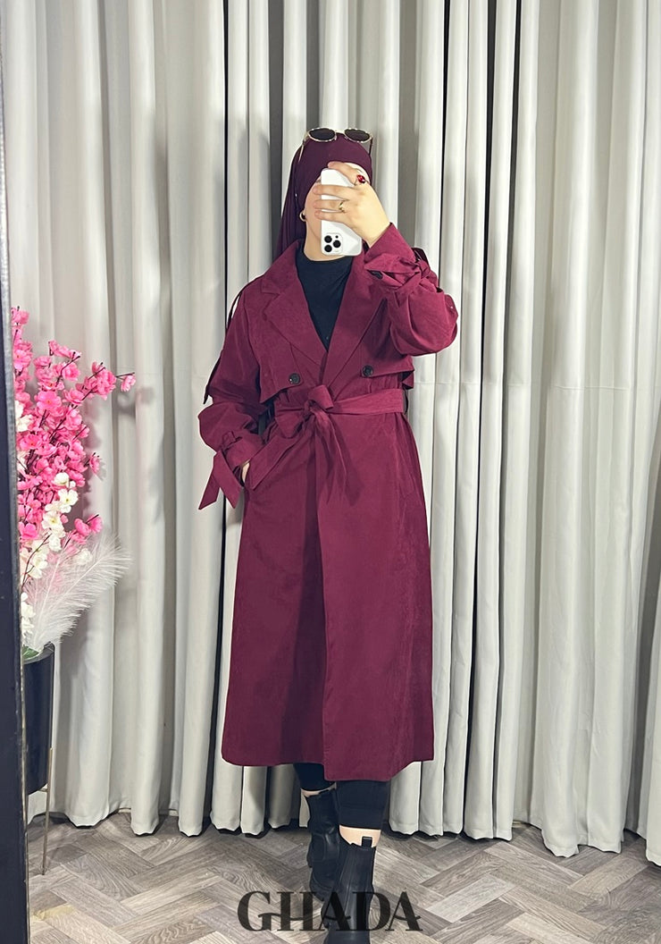 Trench-coat oversize en bordeaux