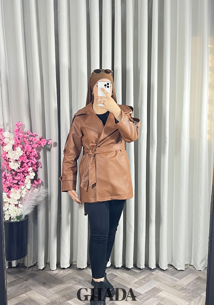 Trench-coat en simili cuir marron