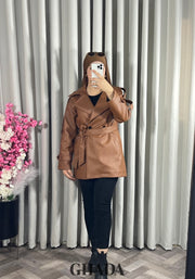 Trench-coat en simili cuir marron