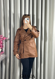 Trench-coat en simili cuir marron