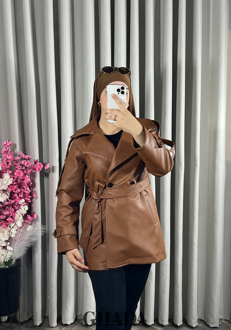 Trench-coat en simili cuir marron