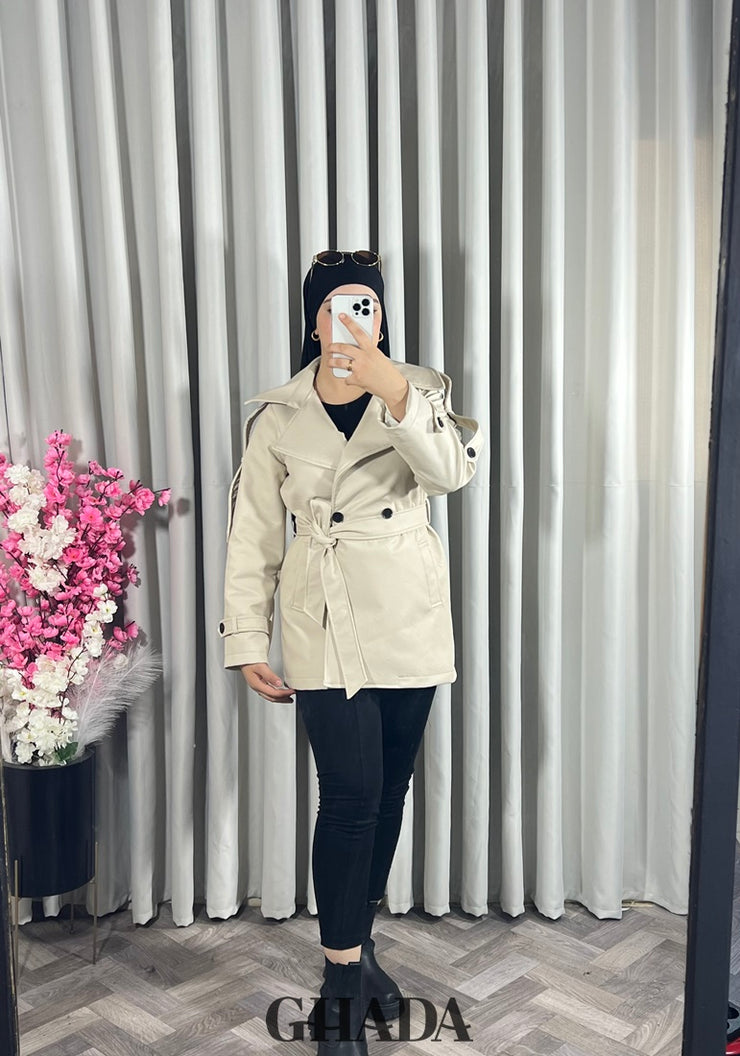 Trench-coat en simili cuir beige