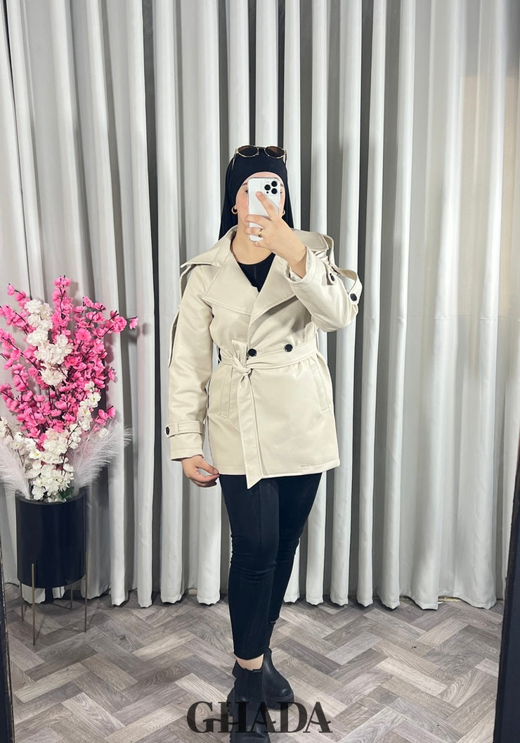 Trench-coat en simili cuir beige