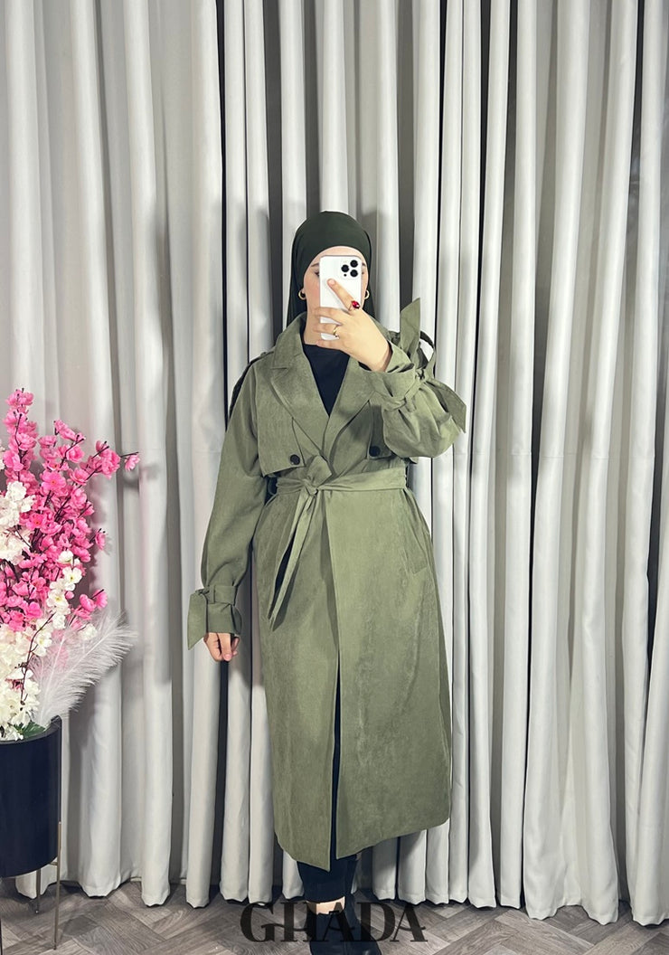 Trench-coat oversize en vert kaki