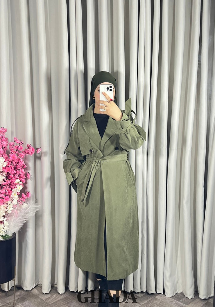 Trench-coat oversize en vert kaki