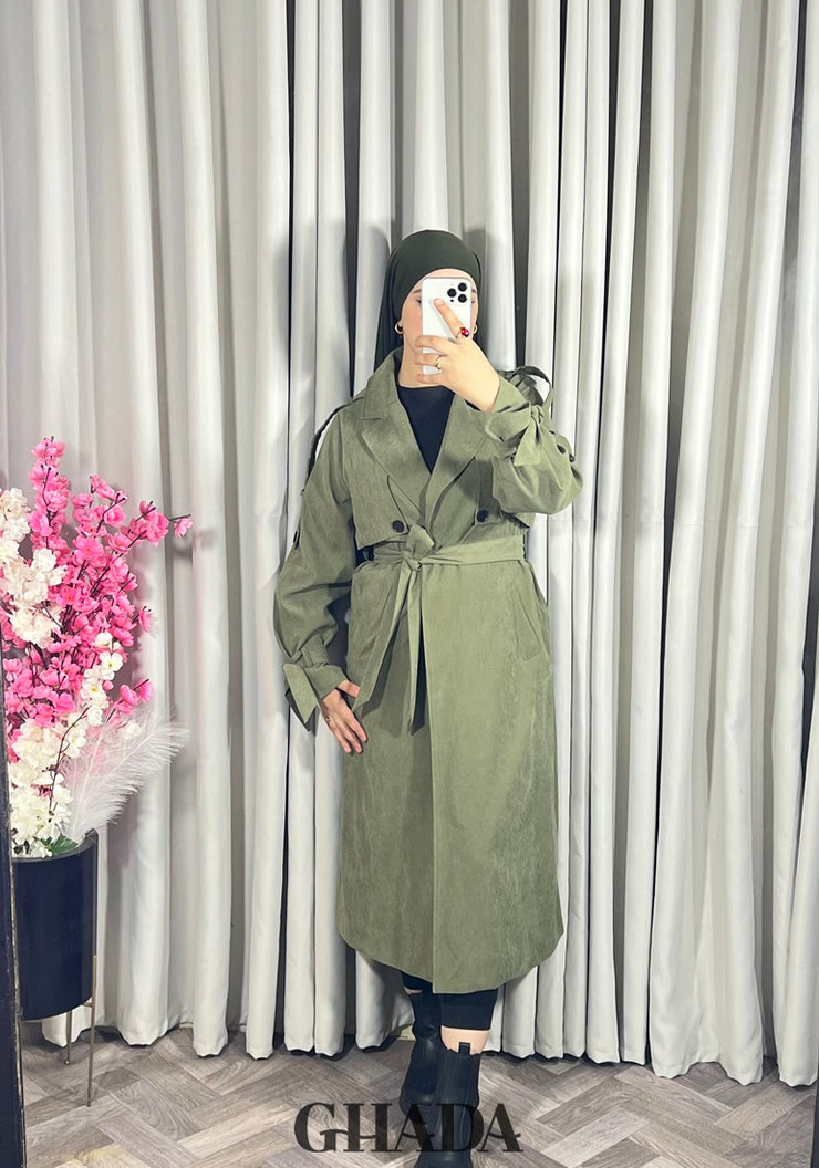 Trench-coat oversize en vert kaki