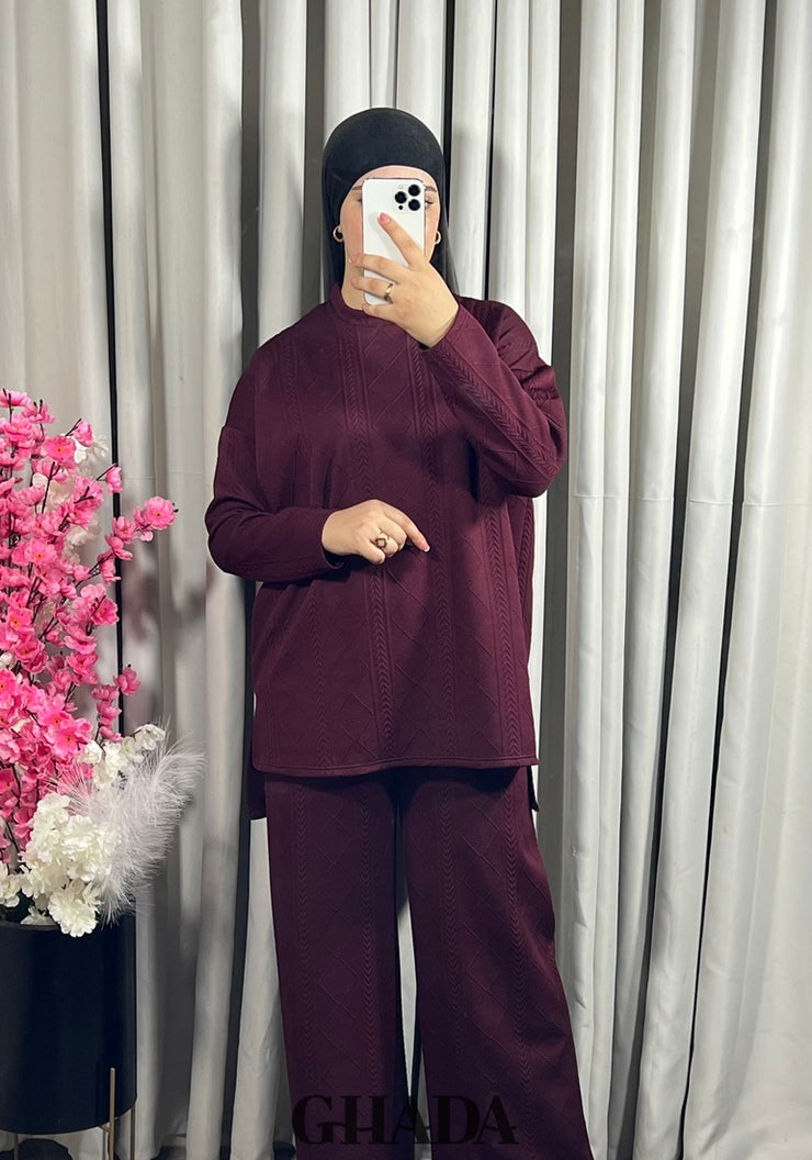 Ensemble en maille en Burgundy