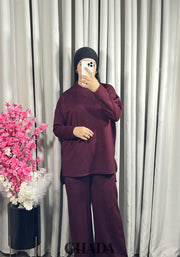 Ensemble en maille en Burgundy