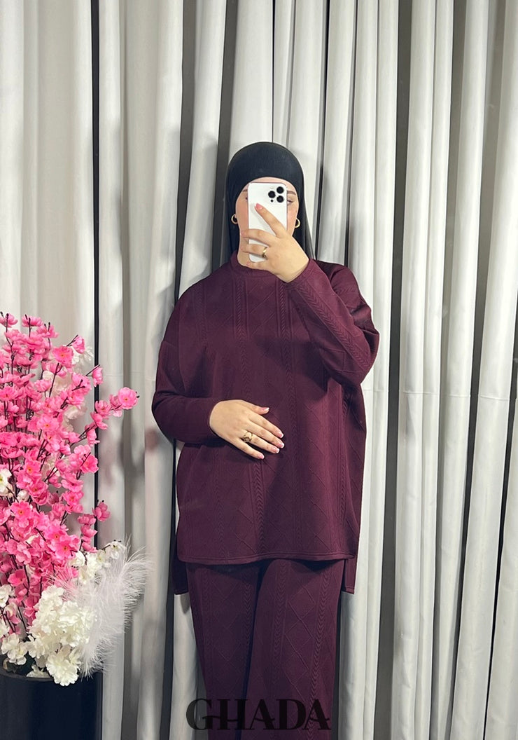 Ensemble en maille en Burgundy