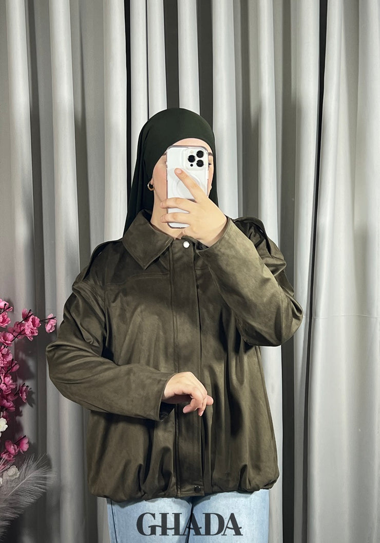 Bomber suède en vert olive
