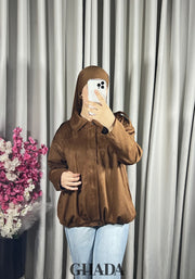 Bomber suède en camel