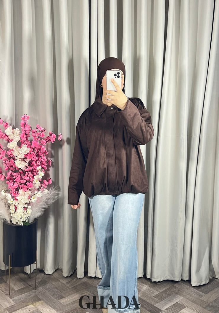Bomber suède en marron chocolat