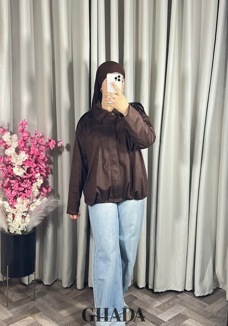 Bomber suède en marron chocolat