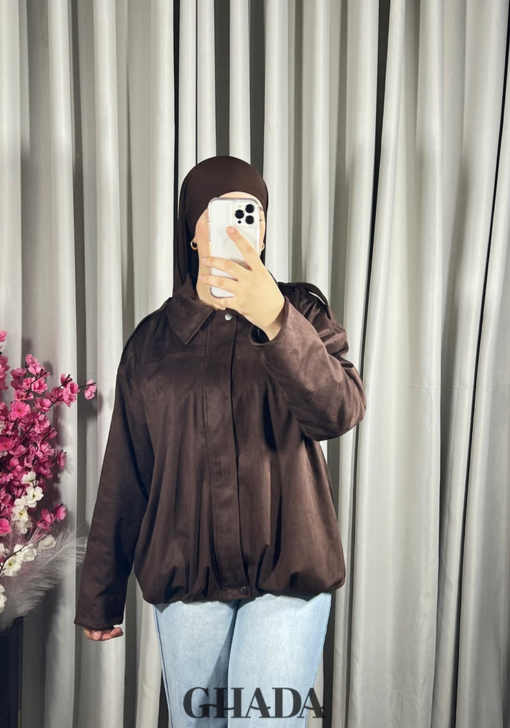 Bomber suède en marron chocolat