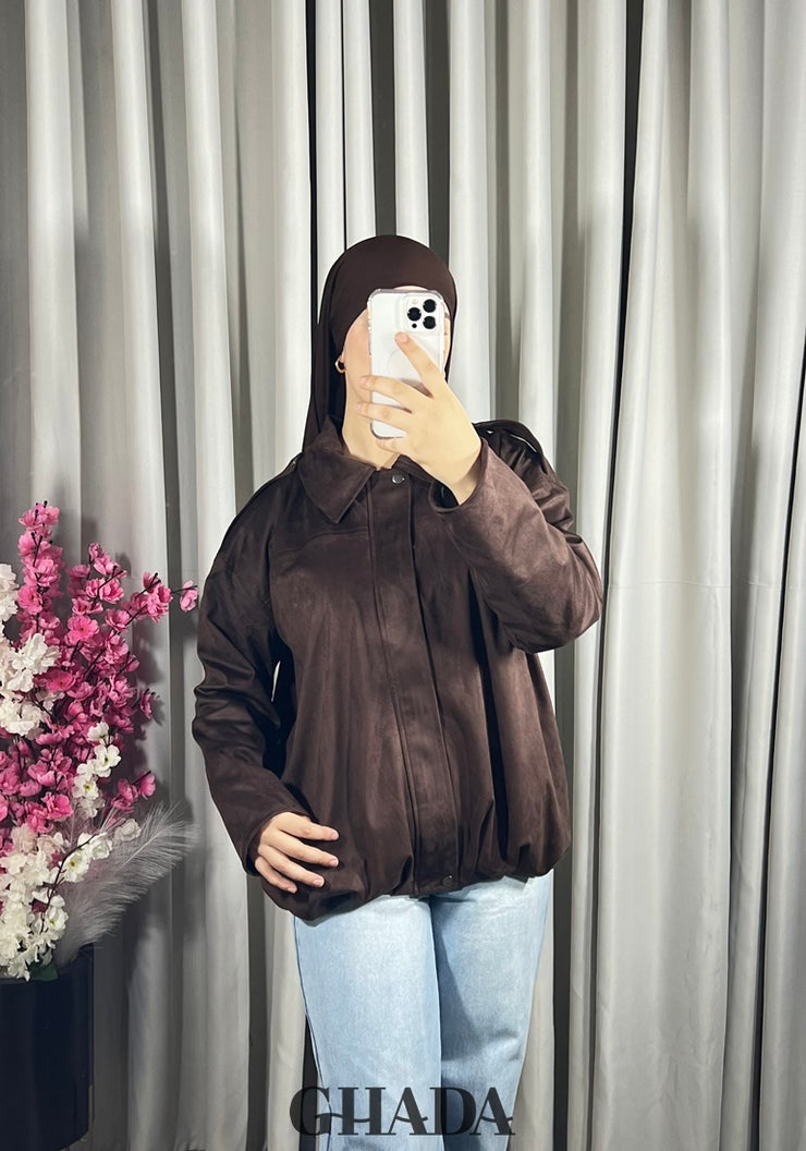 Bomber suède en marron chocolat