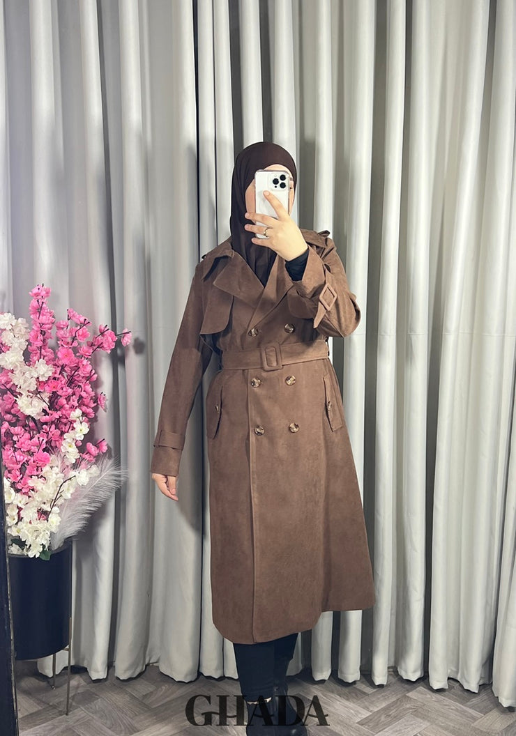 Trench-coat long en marron