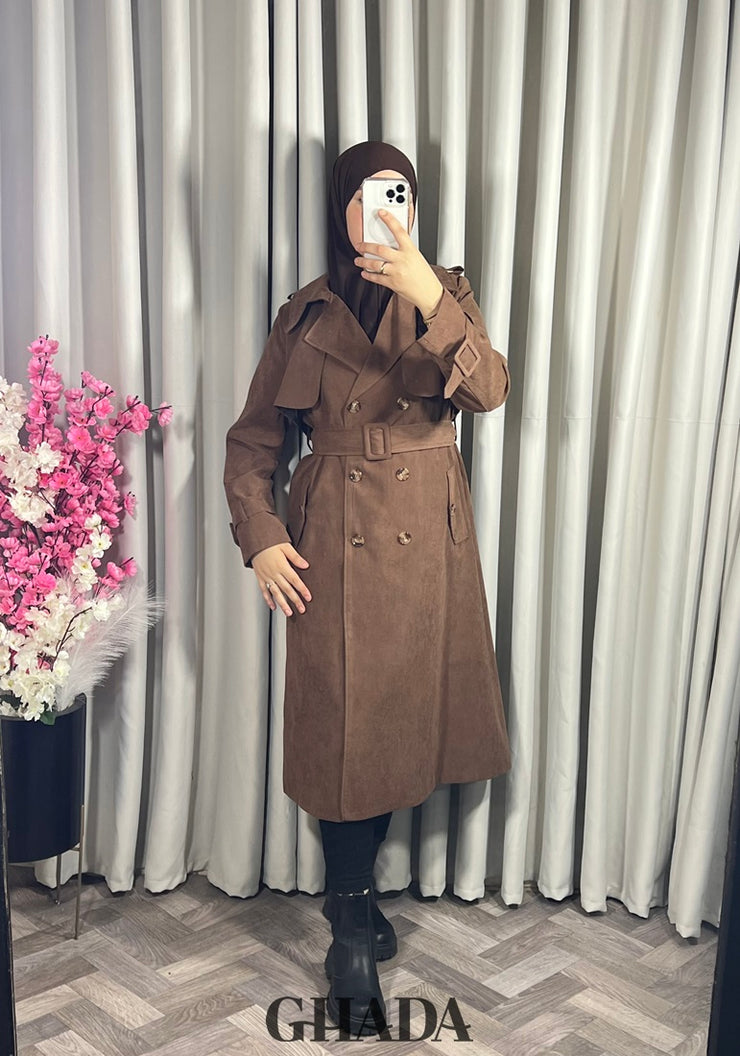 Trench-coat long en marron