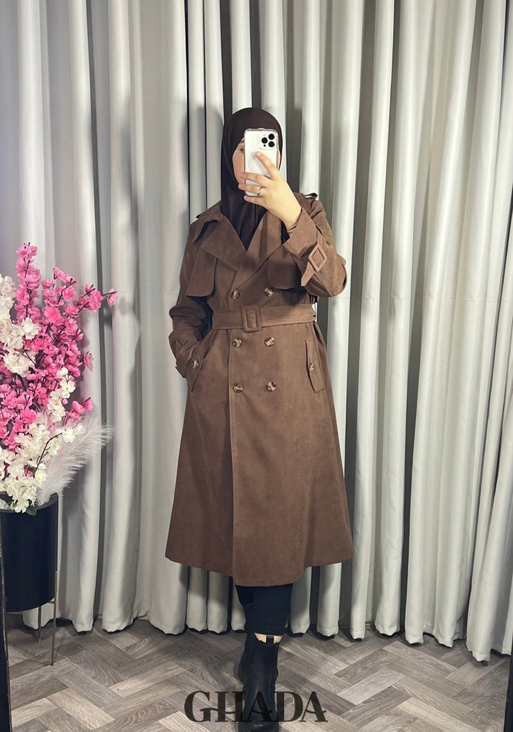 Trench-coat long en marron