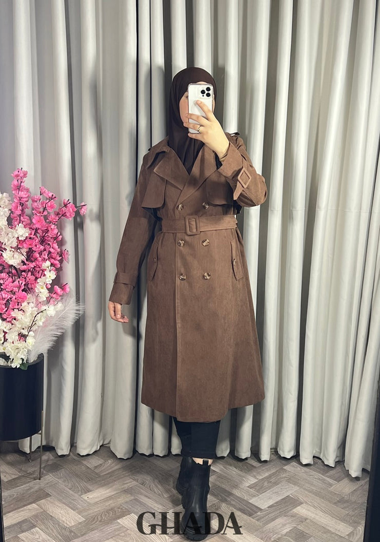 Trench-coat long en marron