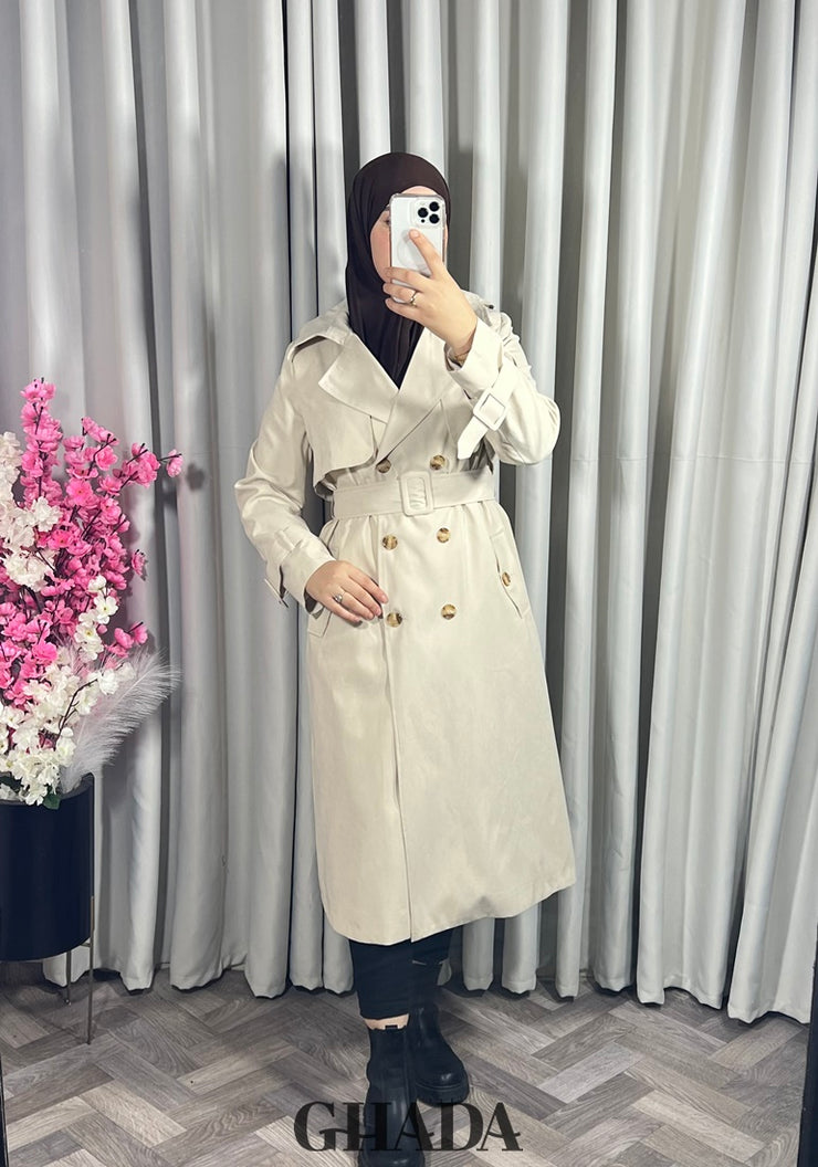 Trench-coat long en beige clair
