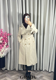 Trench-coat long en beige clair