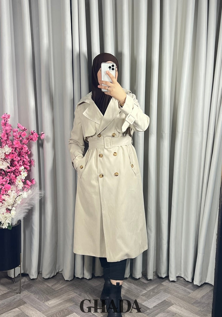Trench-coat long en beige clair