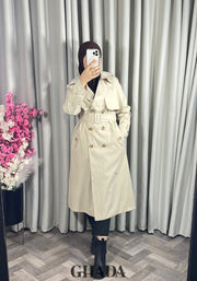 Trench-coat long en beige clair